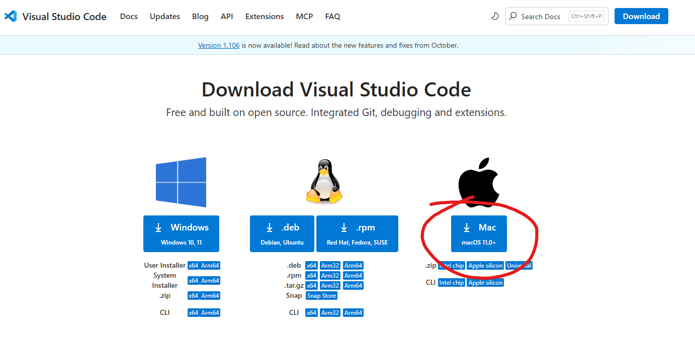 VS Code Mac Download Button
