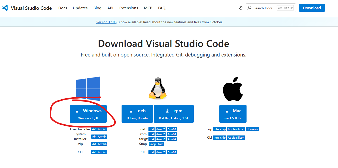 VS Code Windows Download Button