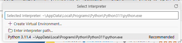 VS Code Select Python Interpreter