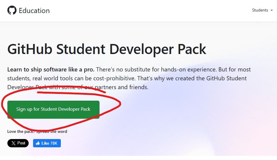 GitHub Student Developer Pack Sign Up Button