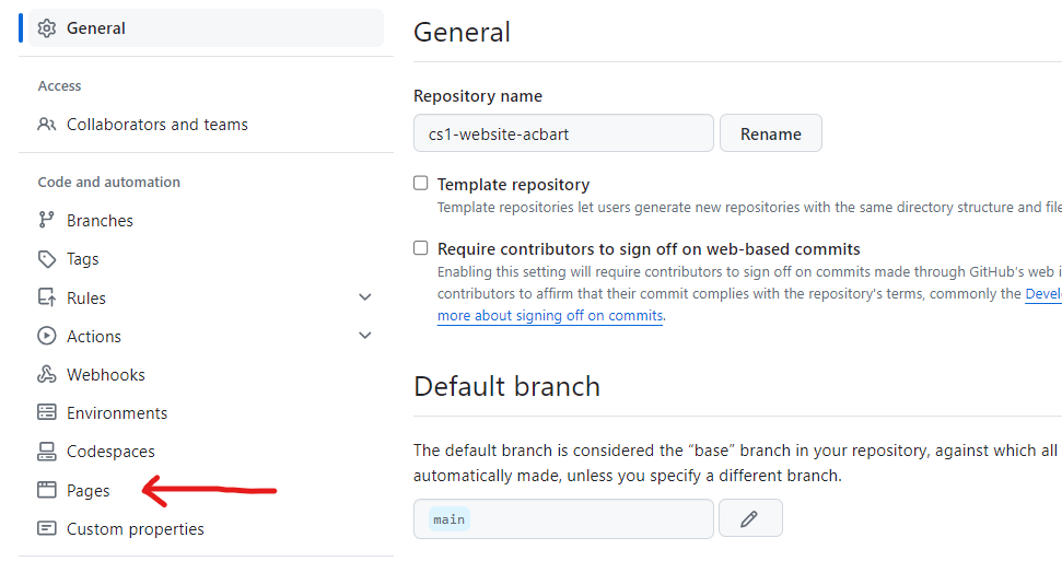The repository header with the Settings tab at the right end of the tab bar